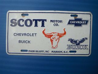 Scott Fair Bluff Marion Buick Chevrolet Vintage Metal Booster License Plate Tag
