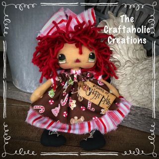 Primitive Raggedy Ann Doll Annie Christmas Gingerbread Candy Cane Stripe