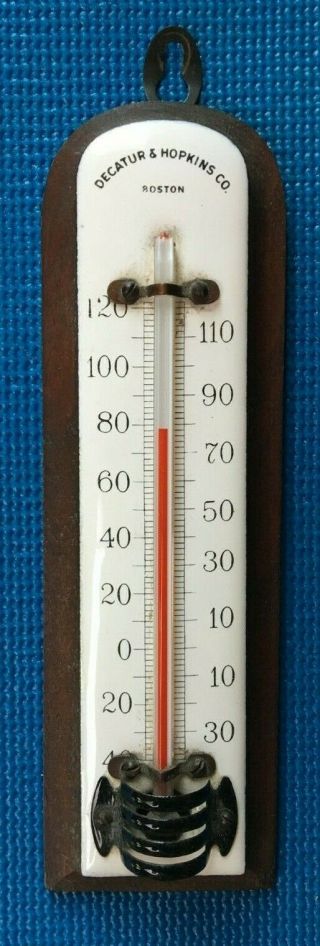 Antique Vintage Decatur And Hopkins Advertising Thermometer Porcelain 1900s