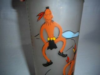 Vintage 1950 ' s Frosted Cocktail Shaker with Indians Around the Glass (rare) 2