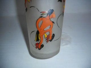 Vintage 1950 ' s Frosted Cocktail Shaker with Indians Around the Glass (rare) 3