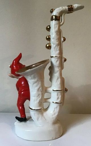 Vintage Mid - Century 1950s Japan L & M Ceramic Pixie Elf Playing Sax 2