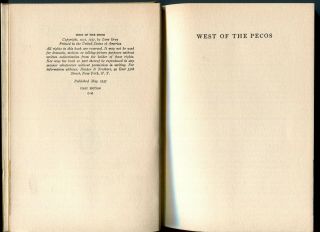 Zane Grey Book/West of the Pecos/1st Ed/Dust Jacket 3