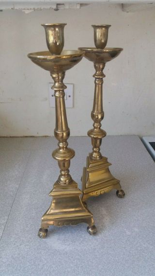 Stunning Pair Antique / Vintage Tall Brass - Altar - Candlesticks - Maker N D ?