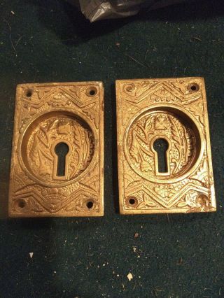 Vintage Cast Brass Eastlake Style Pocket Door Pulls Handles
