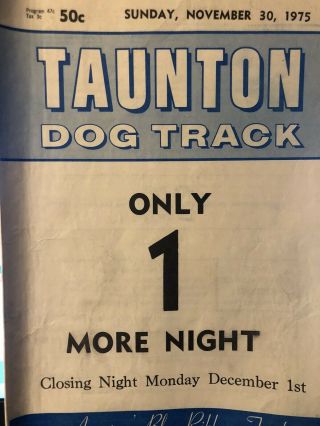 1975 Taunton Greyhound Program Nov.  30th Blue Ribbon Final