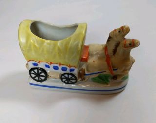 Vintage Covered Wagon Horses Ceramic Planter Figurine Japan