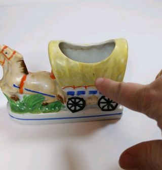 Vintage Covered wagon horses ceramic planter figurine Japan 2