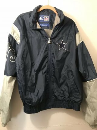 Dallas Cowboys Vintage 90s Starter Jacket Full Zip Hood Windbreaker Men Sz Xl