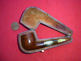A Vintage Tobacco Smoking Pipe With Silver Mount & Amber Stem.  In Fitted Case