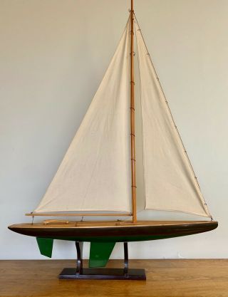 Vintage Model Wooden Pond Yacht Sail Boat Sailboat Ship 40 " H /