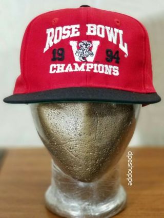 Ncaa Vtg Wisconsin Badgers Football Hat Cap Rose Bowl 1994 Red Black Snapback