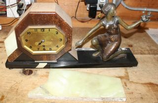 Antique French Alabaster Marble Art Deco Figural Mantle Clock Woman