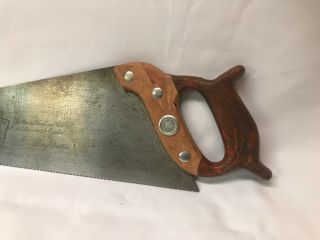 Vintage Disston D - 95 Hand Saw With Two Tone Bakelite Handle And Etched Blade 3