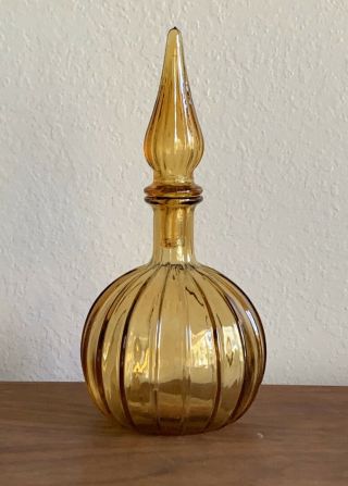 Genie Bottle Decanter Mid Century Amber Glass Vintage