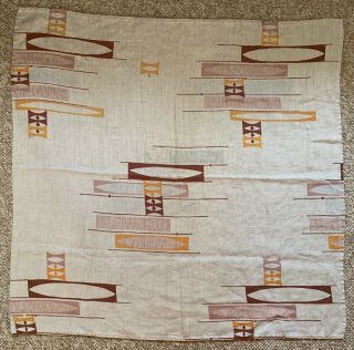 Vintage 50s 60s Linen Cotton Square Tablecloth Mid Century Modern Atomic Textile