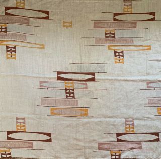 Vintage 50s 60s Linen Cotton Square Tablecloth Mid Century Modern Atomic Textile 2