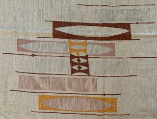 Vintage 50s 60s Linen Cotton Square Tablecloth Mid Century Modern Atomic Textile 3