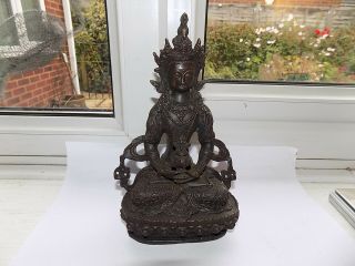 Vintage Cast Bronze Tibetan Chinese Buddhist Tara Figure 19.  25 Cm 734 Gm