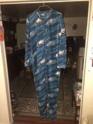 Men’s Philadelphia Eagles Nfl All Over Print Sleepwear Full Zip Soft Pajamas L
