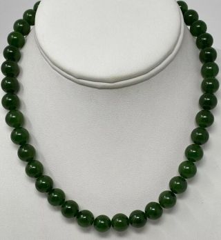 Vintage Chinese Export Green Spinach Jade Beaded Necklace