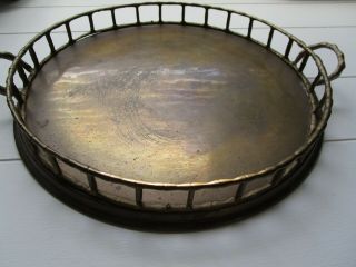 Vintage Brass Tray Faux Bamboo Round Bar Serving Vanity Hollywood Regency