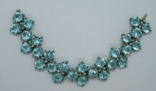 Vintage Blue Glass Open Back Rhinestone Bracelet Prong &clear Paste 6 3/4 " X7/8 "