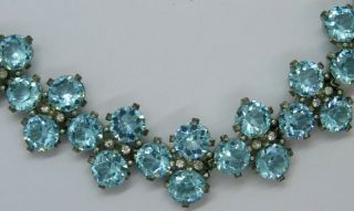 Vintage Blue Glass Open Back Rhinestone Bracelet Prong &Clear Paste 6 3/4 