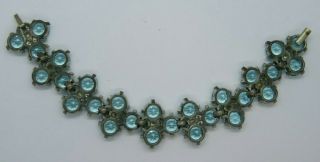 Vintage Blue Glass Open Back Rhinestone Bracelet Prong &Clear Paste 6 3/4 
