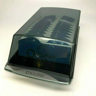 Vintage Rolodex Covered Card File Case With Blank Cards Smoke Gray Mcm Office