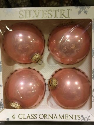 Vintage Silvestri Glass Christmas Ornaments Pink Round Glass Set Of 4