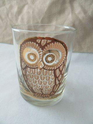 Vintage Mid - Century Modern Signed Georges Briard Owl On The Rocks Glass Tumbler