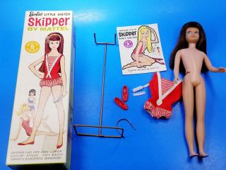 RARE Two Tone Brunette Skipper Doll 950 W/Box & Accessories Vintage 1960 ' s 3
