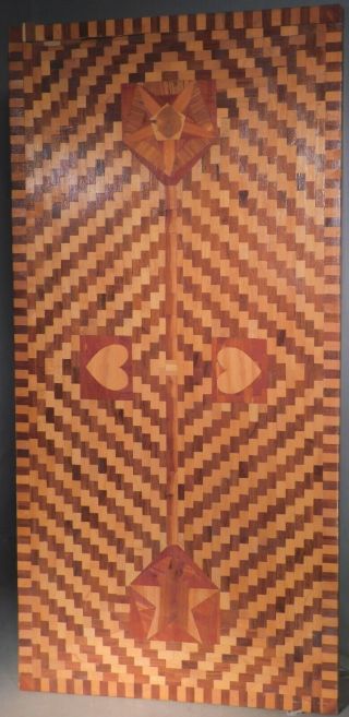 Vintage Mid Century Tramp Style Inlaid Table Top Marquetry 18x36 Folk Op Art 50s