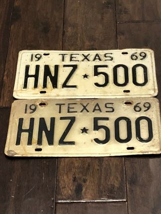 Vintage 1969 Texas Tx.  License Plate Set All Hnz 500