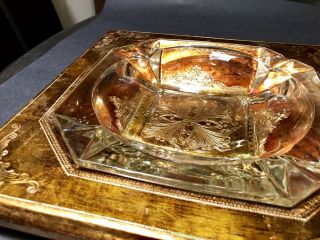 Stunning Large Hand Made Italian Cigar Ashtray Gold Relief And Heavy Crystal 11”