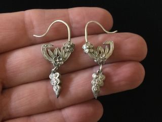 ANTIQUE 19TH Century Ching Dynasty CHINESE STERLING SILVER EARRINGS 3