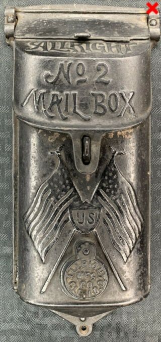 Rare Ww1 Era Antique Cast Iron Allright No 2 Mailbox Flags Patriotic,