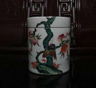 Old Rare Famille Rose Chinese Porcelain Tea Caddy Jiaqing Mk