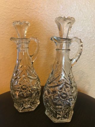 Vintage Crystal Oil And Vinegar Bottle With Stoppers Starburst