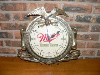 Vintage Miller High Life Beer Military Wall Clock Plastic Advertising Battery Op