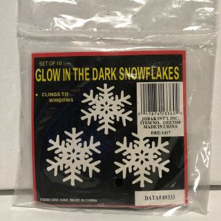 Vtg Glow In The Dark Snowflake Christmas Decorations Window Clings Removable