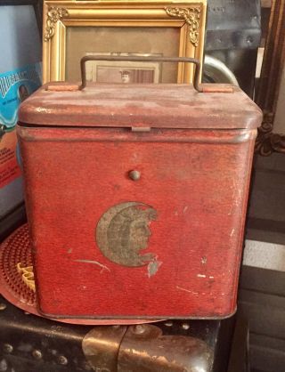 Vintage Antique Central Union Cut Plug Tobacco Tin Hinged Lid Top Handle