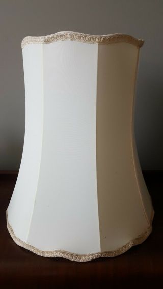 Vintage Large 19 " Tall Cream Lamp Shade Fabric Tapered Scalloped Edge Good