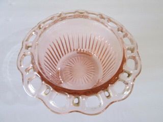Vintage Pink Open Lace Old Colony Depression Glass Bowl Footed Fluted Ribbed 7 "