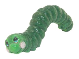 Vintage Hand Painted Happy Green Caterpillar Ceramic Statue Figure Figurine