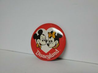 Vintage Disney Disneyland Mickey Mouse Minnie Mouse Pinback Button Large 3.  5 "