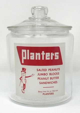 Vintage Planters Peanuts Red & White Label Store Counter Jar W/lid