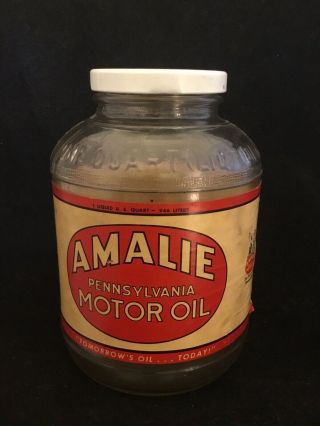 Vintage - Amalie Pennsylvania Motor Oil - 1 Quart Glass Jar W/ Paper Label,
