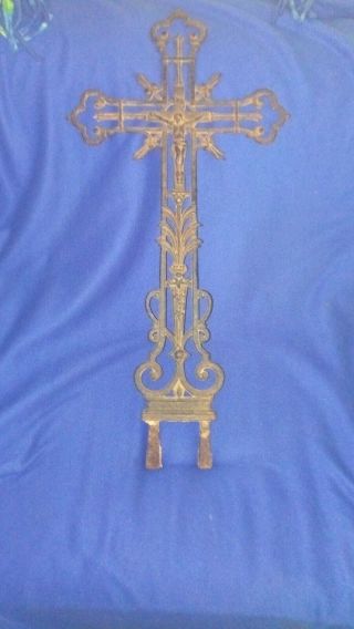 Vintage Antique Cast Iron Crucifix Cross 30 X 15